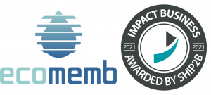 logotipo ecomemb y el sello de reconocimiento SHIP2B empresa de impacto
