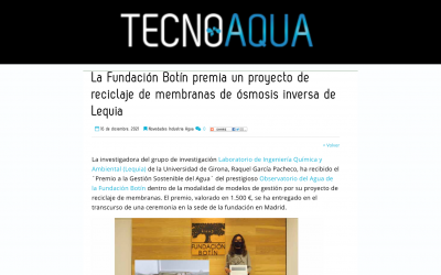 TecnoAqua: La Fundación Botín premia un proyecto de reciclaje de membranas de ósmosis inversa de Lequia
