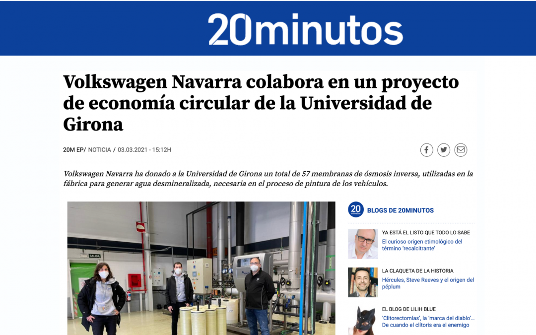 Prensa: Colaboración de Volkswagen Navarra con el proyecto de economía circular DECEMEM-INNOVADORS19, en 20minutos.com